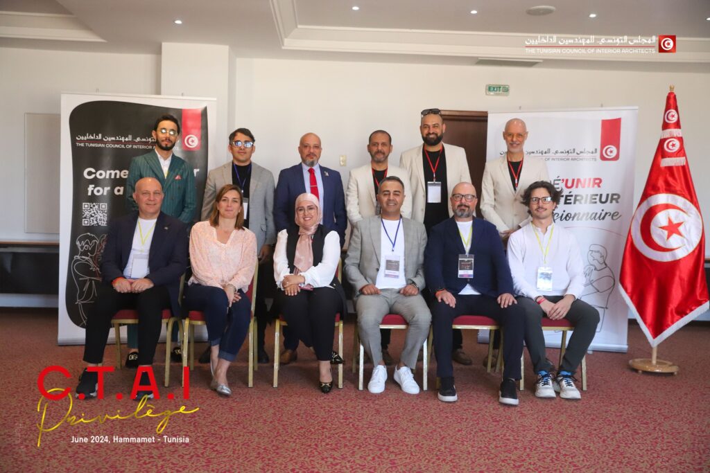 MIA founding delegates seated and standing together after the Hammamet meetings.